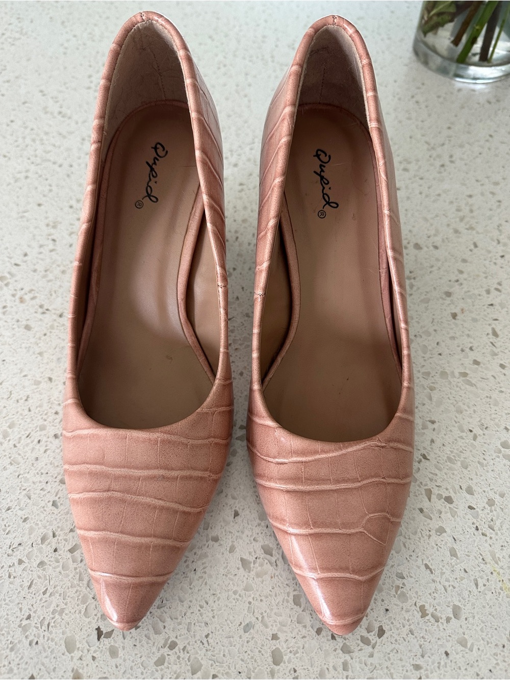 Qupid dusty Rose / Blush Croc-Embossed Pointed Toe Pumps